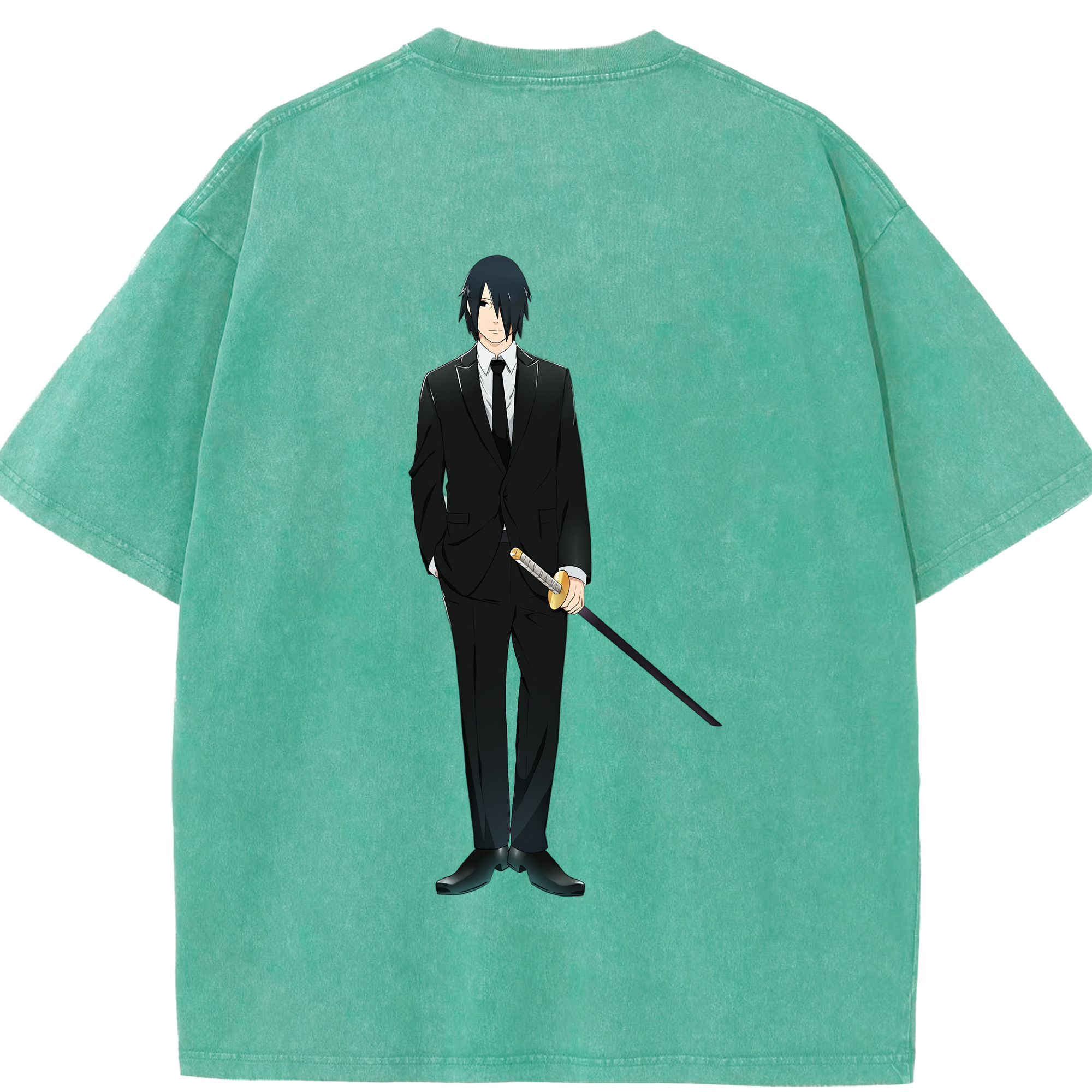 （画像用） NARUTO -ナルト- うちは サスケ Uchiha Sasuke 綿100% ヴィンテージ風 半袖Tシャツ（背面プリント）